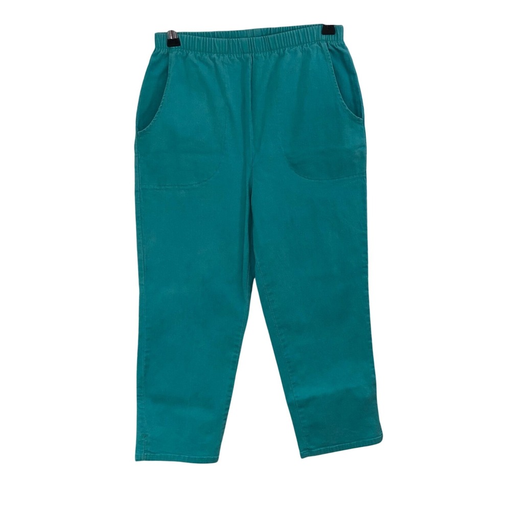 Y2K Denim & Co Crop Pants Pull On Granola Minimalist Teal Aqua Retro Womens XS